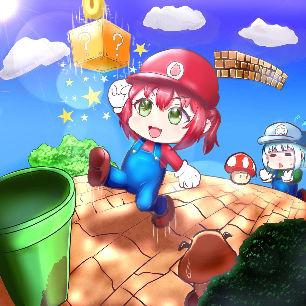 本日はコチラ！！

クルーによるイラスト(ファンアート)です🙋‍♂️

コキアとネモがスーパーマリオの世界に！
見ていて楽しくなるイラストですね🤩

ブログも是非！ご覧下さい

【↓↓▼事業所ブログ▼↓↓】
snabi.jp/facility/29358…

#にじげんひたちなか
#イラスト
#スーパーマリオ