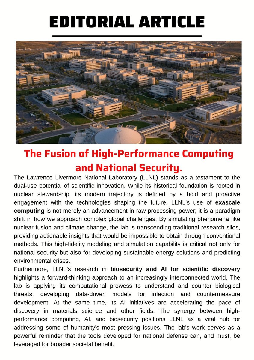 AeknathMishra's tweet image. Article :
The Fusion of High-Performance Computing and National Security.
The Lawrence Livermore National Laboratory (LLNL) stands as a testament to the dual-use potential of scientific innovation.
#LLNLinnovation #ExascaleComputing #Biosecurity
@Livermore_Comp
@CompLivermore