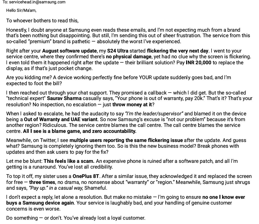 Pranavdevadiga7's tweet photo. Samsung display flickering issue scam after update #samsungdisplayscam to earn @SamsungIndia @SamsungMobile  @SamsungKorea https://t.co/61eBRnlhOT