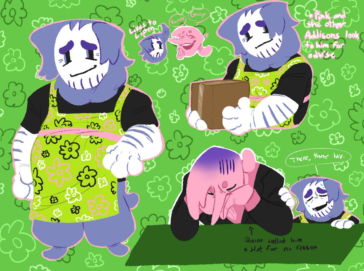 ViningpFBT's tweet photo. Ramb design for my Kris Addison AU. In this AU, since Kris never took him from the library computer room, he gets to watch them grow up in Cyber City. He works in Pink's Tea shop, and has become a sort of parental/grandpa figure to the Addisons #deltarune #deltaruneAU #ramb https://t.co/3jlF58WIBo