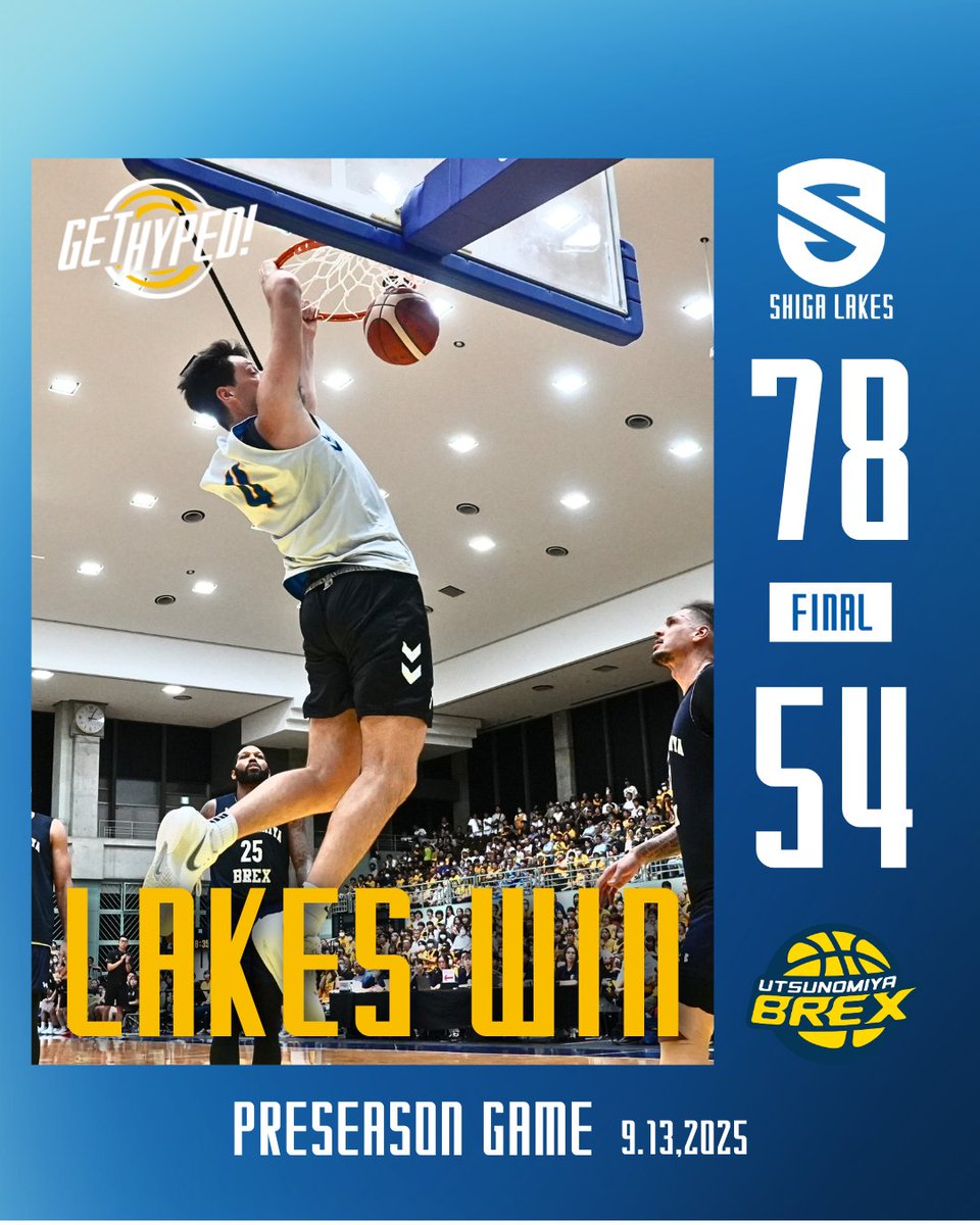 ShigaLakes_pr's tweet photo. ━#レイクス速報━━
📊FINAL

🆚宇都宮ブレックス

【滋　賀】18-23-18-19｜78
【宇都宮】17-10-14-13｜54
#LAKESWIN

レイクスデビューでダブルダブル（10PTS-11REB）のオーガストを含めクリーナー（16PTS）ウィンブッシュ（21PTS）長谷川（13PTS）が二桁得点。課題のディフェンスも2Qで相手を7分間無失点に抑えるなど、全Qで相手を上回り勝利！
完全アウェーの中でもレイクスブースターが声を枯らして応援してくれていました、SNSで応援していただいた皆様もありがとうございました！

📊ゲームレポートページを公開。
🔗https://t.co/7h8c3D9VvC
コメントは準備が出来次第アップいたします。
━━━━━━━━━
#滋賀レイクス #GetHyped