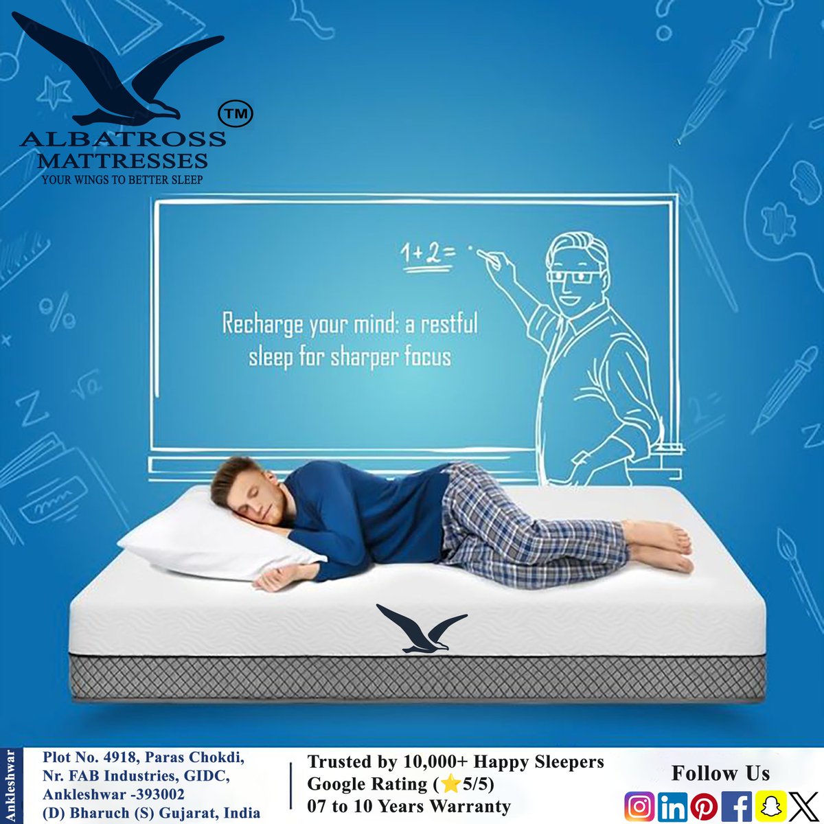 Albatrossindia7's tweet photo. A sharper mind starts with a restful sleep. 🌙
Albatross Mattresses ⭐⭐⭐⭐⭐

✔️ 10,000+ Happy Sleepers
✔️ 7–10 Years Warranty

#AlbatrossMattresses #BetterSleep #GoogleRated #SleepFocusAchieve #yourwingstobettersleep https://t.co/hbFyY13kfS