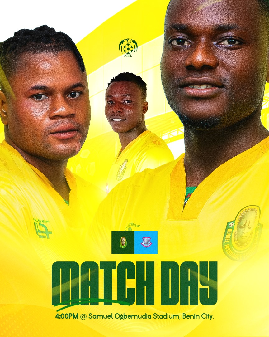 Npfl2025/26⚽🟡🟢 It is match day in Benin. The boys are ready for the BATTLE against Niger Tornadoes. It is a day of glory.

Let’s  get the job done together! 💪⚽
Adaa...Bendel ...

#BendelInsurance  
#NPFL26
