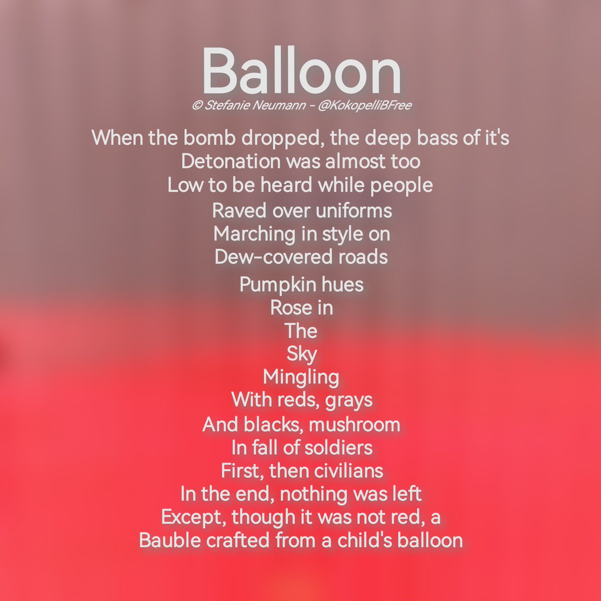 <a href="/The_PoetryArena/">BattleBorn</a> 🎈

Referring to 'choices' and 'home' indirectly.

-
DailyPictureTheme (tho no pic) balloon
#vss365 #style
#WordedArt #bomb
#BlueSkyRelay #bass / #rave
DailyHaikuPrompt (tho no haiku) pumpkin / dew
#BornBattleReady #choices
#BlueSkyArtShow #home

#WritingCommunity #poetry #nonet