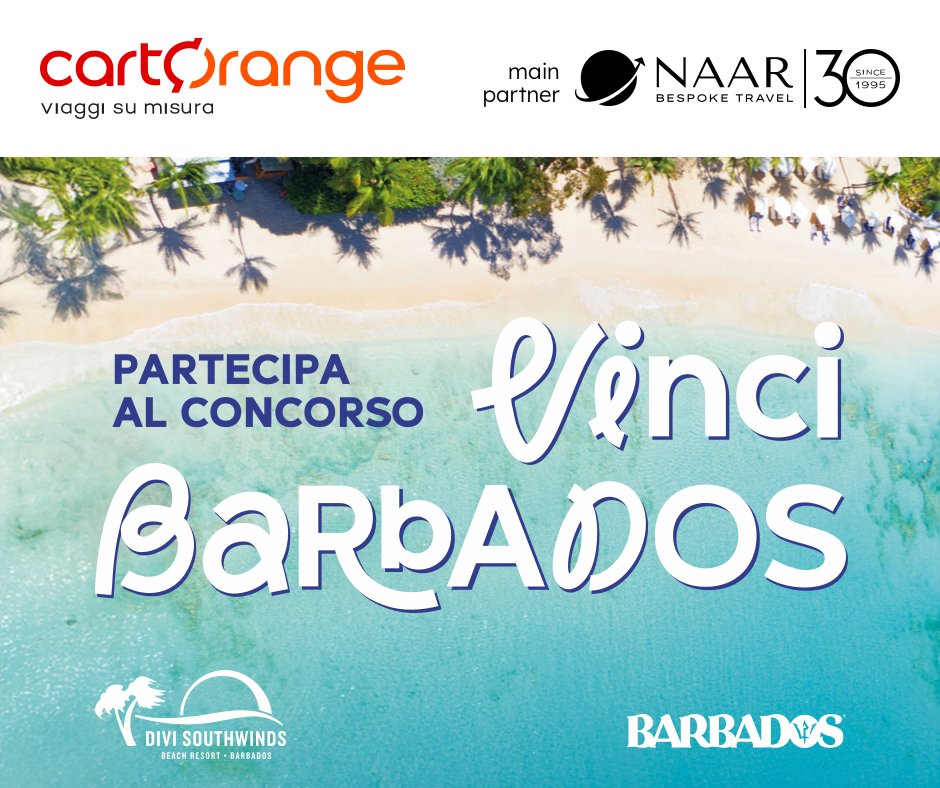 nerapoesia's tweet photo. Vinci un viaggio alle Barbados!
Un sogno che diventa realtà: 
6 notti al Divi Southwinds Beach Resort
Volo A/R incluso + Trasferimenti garantiti
Come partecipare?
Clicca sul link https://t.co/Prkl2y2udS , compila il form e conferma via email la tua iscrizione.
Buona fortuna! https://t.co/IncvAAoj4A