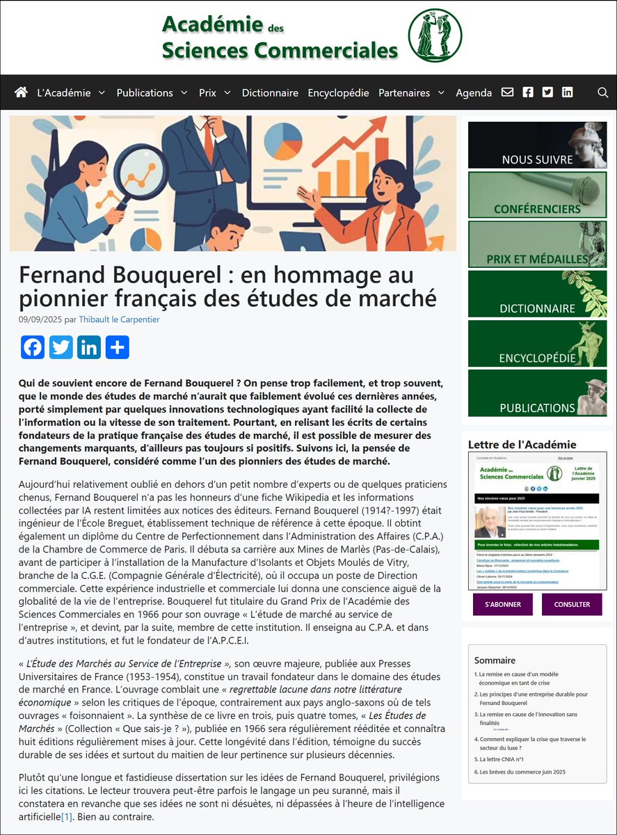 Thibault le Carpentier, membre de l’Académie des sciences commerciales, revient sur l'esprit précurseur de Fernand Bouquerel, le pionnier français des études de marché
👉 academie-des-sciences-commerciales.org/fernand-bouque…