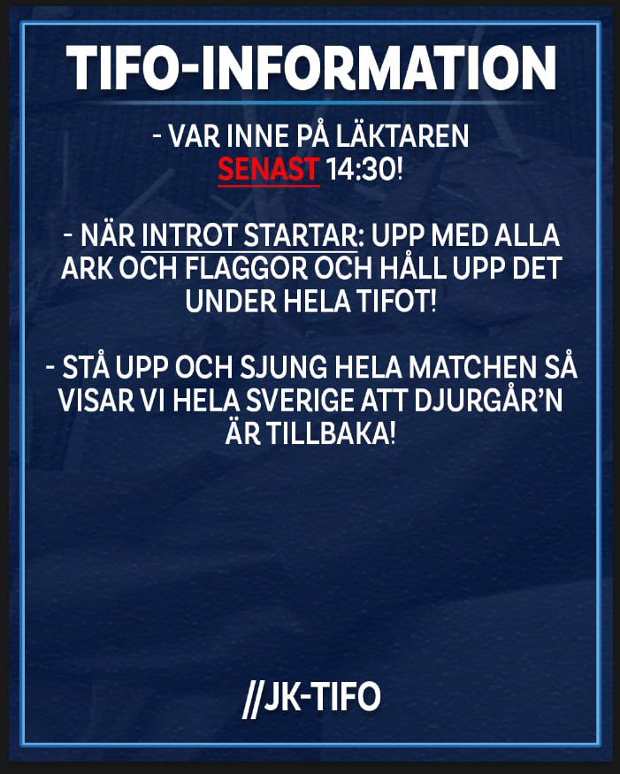 jarnkaminerna's tweet photo. Djurgår’n är tillbaka där vi hör hemma! Vi samlas på Slaktbaren från 11.00 sen är vi inne tidigt på läktarna och sjunger fram DIF!

VI ÄR TILLBAKA! https://t.co/cOloUSRawK