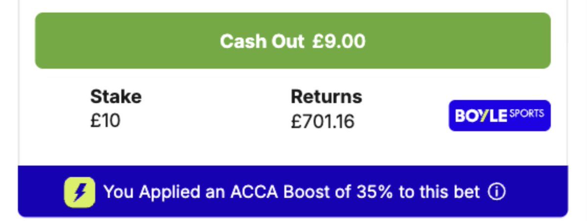 FootyAccums's tweet image. 🚀 OUR 69/1 ONE GOAL EARLY PAYOUT ACCA IS PICKED AND BOOSTED! 

👉 BEST PRICED with BOYLE Sports &amp;amp; their Acca Boost HERE: footyaccums.bet/Boyles1030XOff…

❤️ LIKE if you want us to post our picks! 

AD | 18+ | T&amp;amp;C’s Apply | GambleAware