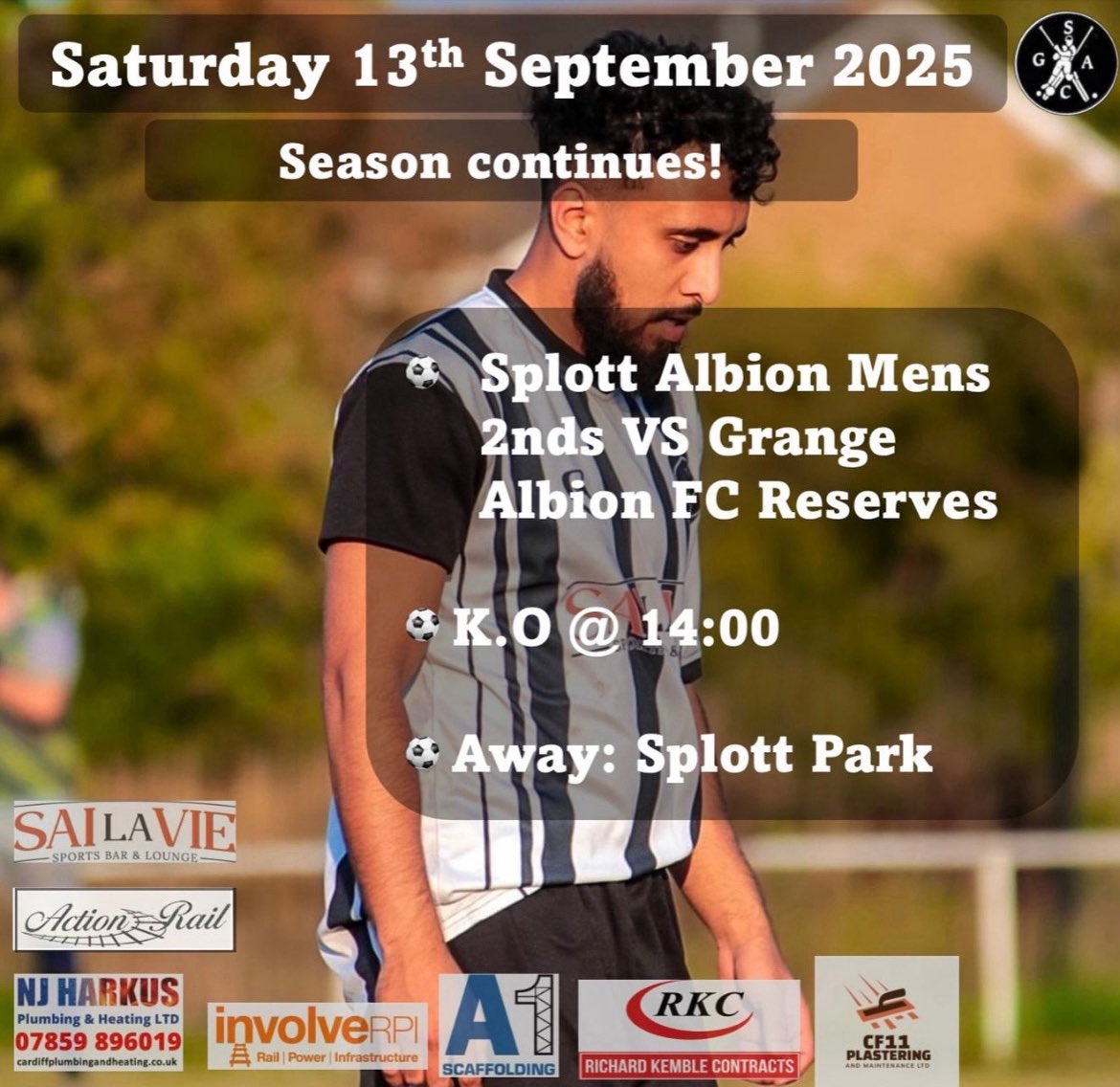 🚨🚨GAME DAY🚨🚨
⚫️⚪️⚽️Reserve Team⚽️⚪️⚫️ 
🆚 | Splott Albion 
🗓️ | Sat 13 September
⏰ | KO 2:00pm
🏟️ | Away
🏆 | <a href="/cardiff_and/">Cardiff and District</a> 

Richardkemblecontracts.co.uk

cardiffplumbingandheating.co.uk

Leckwithbuildingsupplies.co.uk