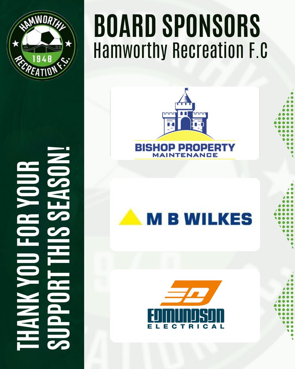 Ham_RecFC's tweet image. 📣 Big thanks to our board sponsors! ⚽💚 Huge shoutout to Bishop Property Maintenance, @MBWilkesLtd &amp;amp; @CrossEdmundson for backing us this season 👏 We’ll share more soon 👀 Want your board pitchside? A few spaces left get in touch! 🙌

 #HamworthyRec #SponsorLocal