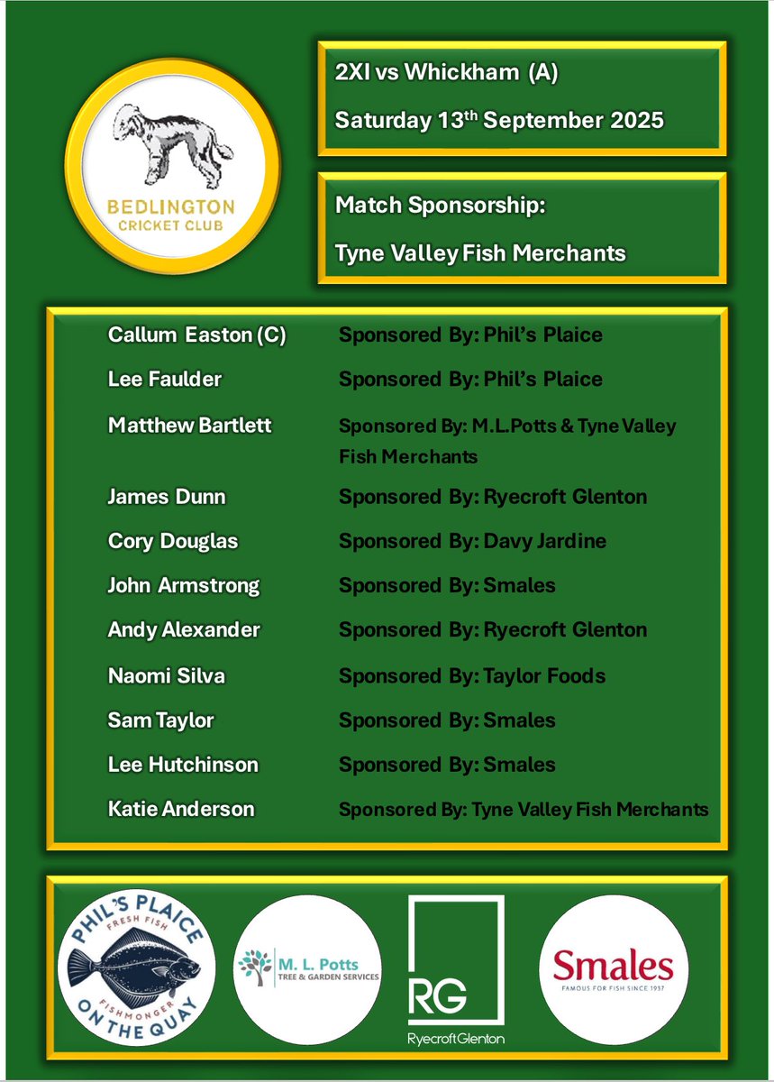 TEAM NEWS🏏🏏

This week sees the final games of the season as the 1XI host GEMS while the 2XI travel to Whickham 

Both teams hoping to end the season with wins 

12:30 start