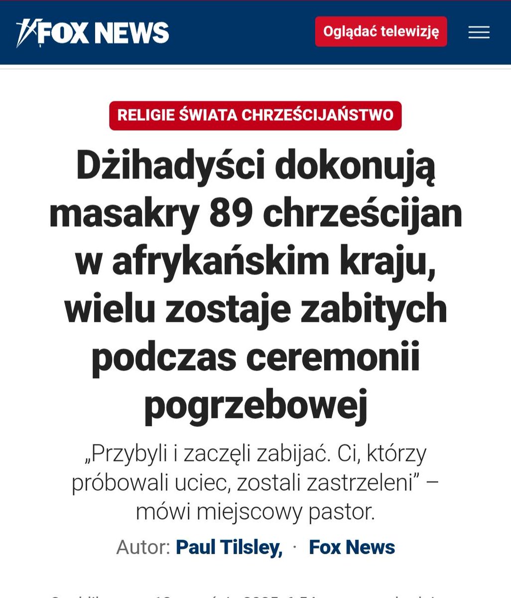 Tomasz Duklanowski (@tduklanowski) on Twitter photo Kolejne ludobójstwo chrześcijan w Afryce!
Tym razem w Demokratycznej Republice Konga dżihadyści z ADF/ISIS-CAP zamordowali co najmniej 89 chrześcijan. Wiele ofiar zginęło podczas nabożeństwa pogrzebowego – część rozstrzelano, innych zamordowano maczetami.
Według najnowszych Kolejne ludobójstwo chrześcijan w Afryce!
Tym razem w Demokratycznej Republice Konga dżihadyści z ADF/ISIS-CAP zamordowali co najmniej 89 chrześcijan. Wiele ofiar zginęło podczas nabożeństwa pogrzebowego – część rozstrzelano, innych zamordowano maczetami.
Według najnowszych