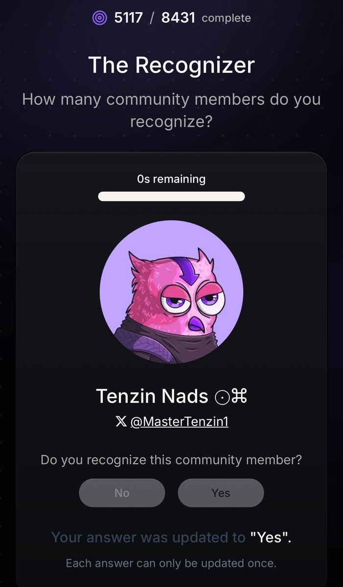 I love the fact that Monad is purging bots from the Recognizer..  
Well I'm still recogniskng all <a href="/the10kSquad/">The 10k Squad</a> and Monad members... Drop your handle lets recognize you .