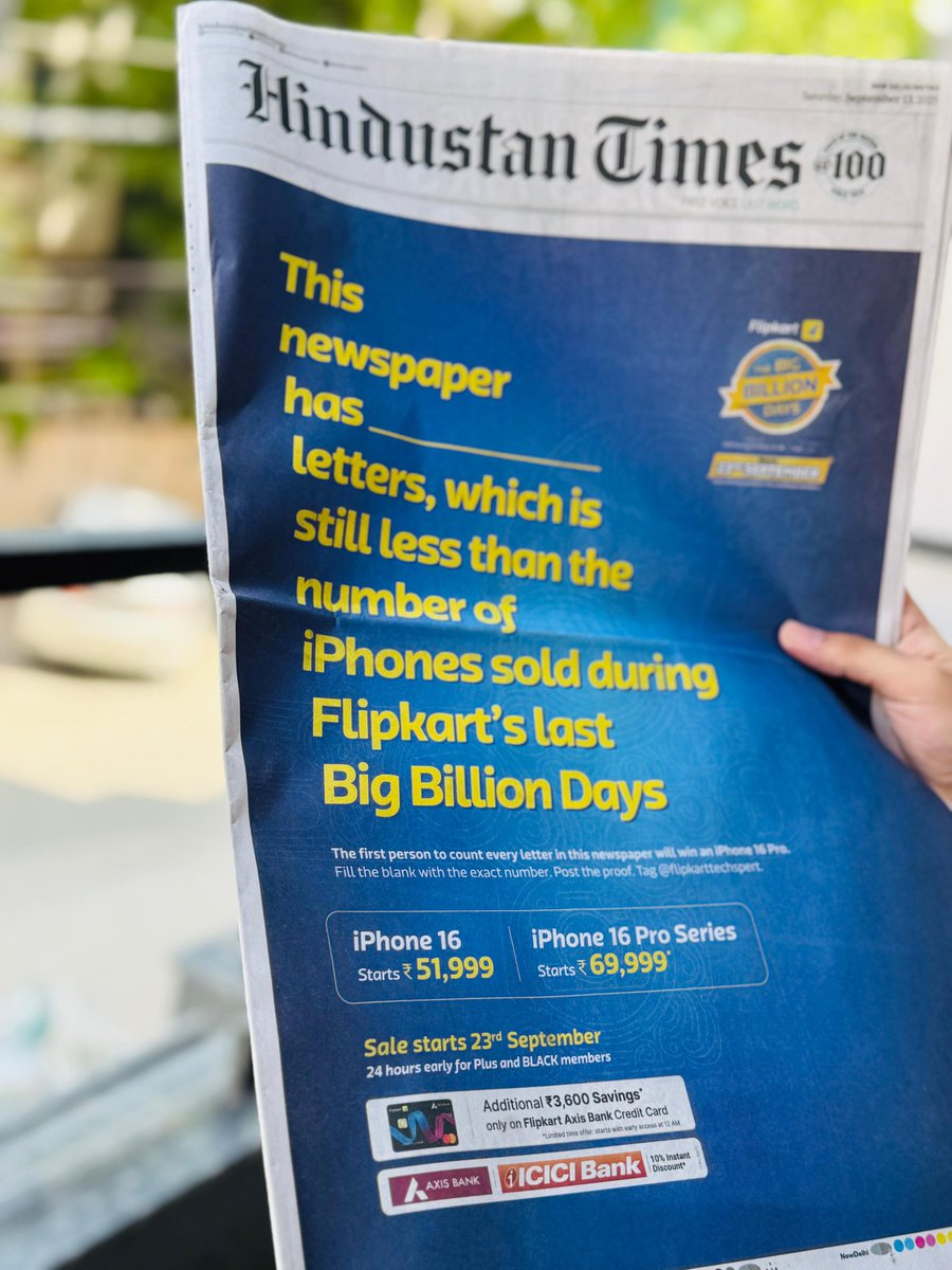 My whole family is busy counting the number of letters in this newspaper. Can't wait to win iPhone 16 Pro.
iPhone season is coming back on Flipkart. #BigBillionDays