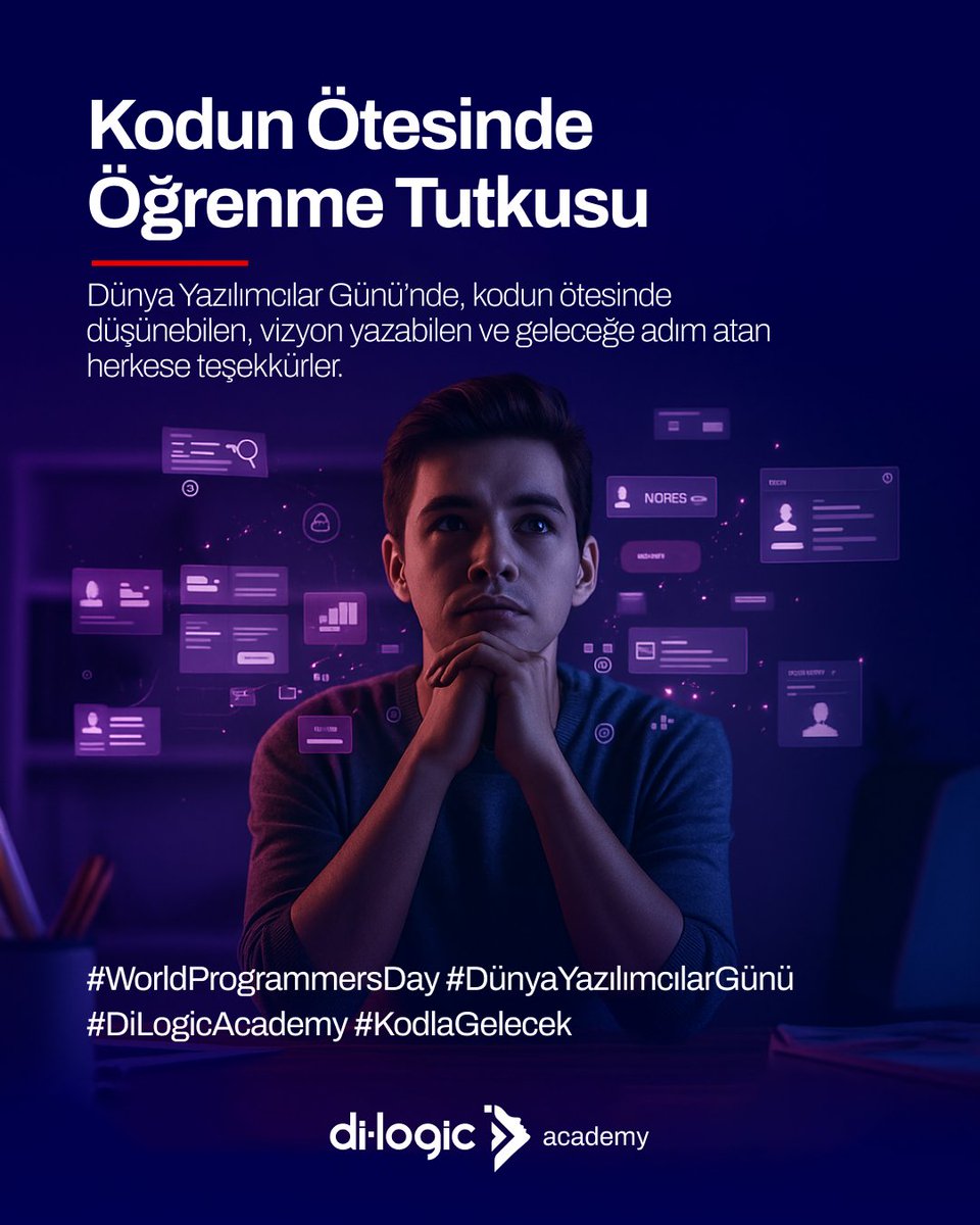 dilogicacademy's tweet image. Bugün sadece profesyonel yazılımcıları değil, yazılım öğrenmeye cesaret eden tüm öğrencileri kutluyoruz.
Çünkü geleceği şekillendiren yalnızca satır satır kod değil; öğrenme tutkusu, vizyon ve hayal gücüdür.

#WorldProgrammersDay #YazılımcılarGünü #DiLogicAcademy #KodlaGelecek