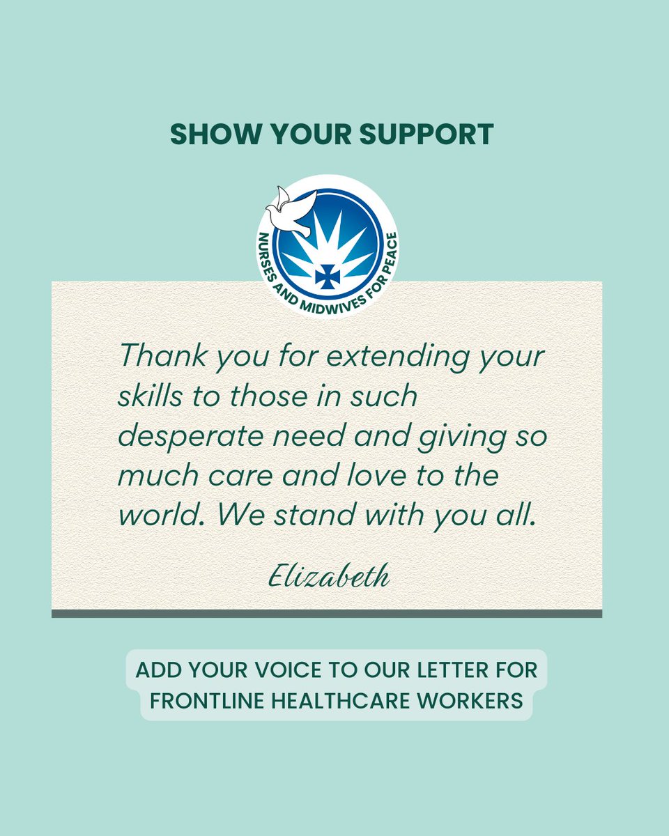 anmf_federal's tweet photo. Be part of the movement 🤝 Sign our solidarity letter and leave your messages to healthcare workers in conflict zones here: 🕊️ https://t.co/PblCGMgdFu
#NursesMidwivesforPeace #NotATarget #HumanRights https://t.co/ilyoZFVYHL