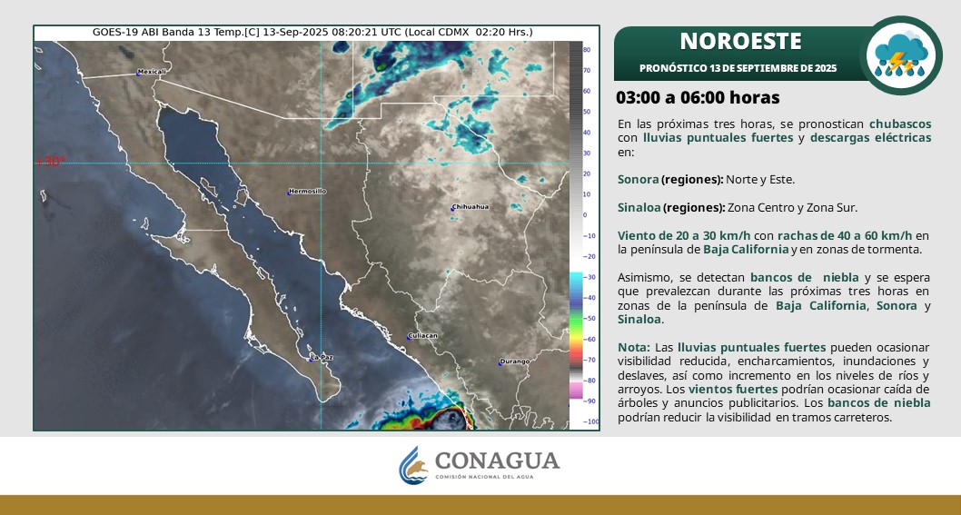 En las siguientes tres horas, se pronostican #Lluvias fuertes con puntuales muy fuertes en el noroeste, occidente, sur y sureste de #México. Detalles en los gráficos⬇️