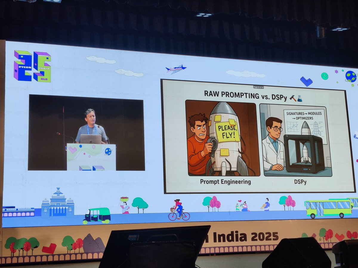 Ankur's (<a href="/getpy/">Ankur Gupta</a>) lightning talk on <a href="/DSPyOSS/">DSPy</a>'s structured, modular prompts. #pyconindia
