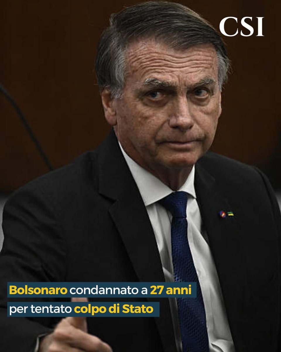 🇧🇷⚖️ #Bolsonaro: per l’ex presidente del #Brasile una condanna a 27 anni per tentato colpo di Stato.

A cura di Federico Cortese

👇
instagram.com/p/DOiW_z5CPgl/…