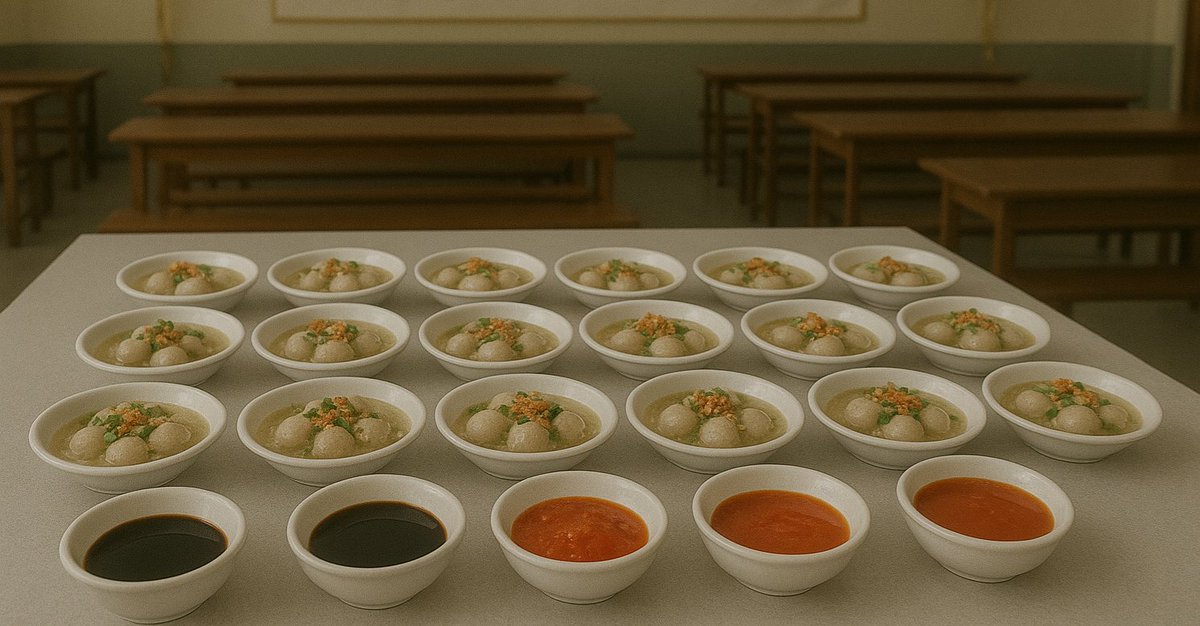 supgmin's tweet photo. @NoirLineClass Jika peralatan makan sudah siap, teman-teman bisa mulai mengambil hidangan pembuka. Di meja pertama ada telur gulung, bakso aci, dan tempe mendoan, lengkap dengan bumbu di setiap makanannya! https://t.co/zXj1TUwr0k
