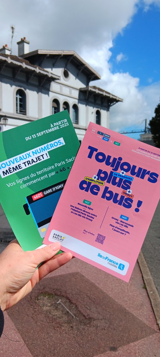 Bus Paris Saclay (@saclay_idfm) on Twitter photo 📣C'est le grand jour !🥳
Ce qui change le 15 septembre :
4⃣6⃣ Renumérotation des lignes🚍
🆕 Nouvelle ligne directe pour l'Hôpital Paris-Saclay = 4627
🔄 Fusion des lignes 5 et DM10A = 4605
ℹ️shorturl.at/tlI16
<a href="/IDFmobilites/">IDF Mobilités</a> <a href="/agglopariSaclay/">Agglomération Paris-Saclay</a> <a href="/MobParisSaclay/">Mobilités - Paris-Saclay</a> 📣C'est le grand jour !🥳
Ce qui change le 15 septembre :
4⃣6⃣ Renumérotation des lignes🚍
🆕 Nouvelle ligne directe pour l'Hôpital Paris-Saclay = 4627
🔄 Fusion des lignes 5 et DM10A = 4605
ℹ️shorturl.at/tlI16
<a href="/IDFmobilites/">IDF Mobilités</a> <a href="/agglopariSaclay/">Agglomération Paris-Saclay</a> <a href="/MobParisSaclay/">Mobilités - Paris-Saclay</a>