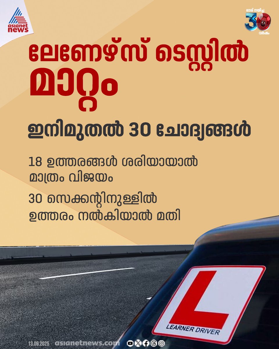 AsianetNewsML's tweet photo. เดฒเตเดฃเตเดดเตเดธเต เดเตเดธเตเดฑเตเดฑเดฟเตฝ เดฎเดพเดฑเตเดฑเด, เดเดจเดฟ เดฎเตเดคเตฝ 30 เดเตเดฆเตเดฏเดเตเดเตพ
๐ https://t.co/w7OgzwvYUz
#LearnersTest #DrivingTest #DrivingLicense https://t.co/4H8xOCaw5K