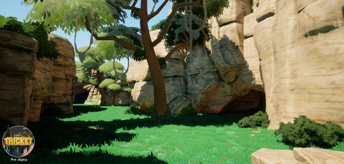 Happy #ScreenshotSaturday!

Here we have before and after images of a spot in #Thicket that our lovely Lead Level Designer, <a href="/ZincDaydreams/">ZincDaydreams</a>, has spruced up. 🌲

Her goal with the caves and recesses in this area is to create a place of shelter and safety for wild creatures and