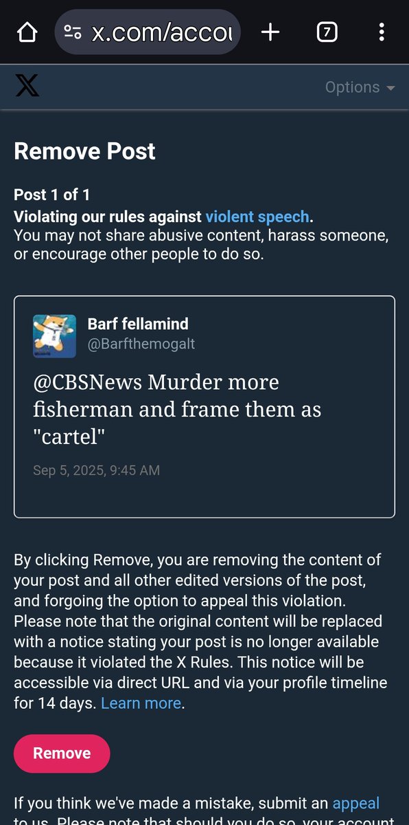 It wasn't a suggestion. 1 week for speaking truth