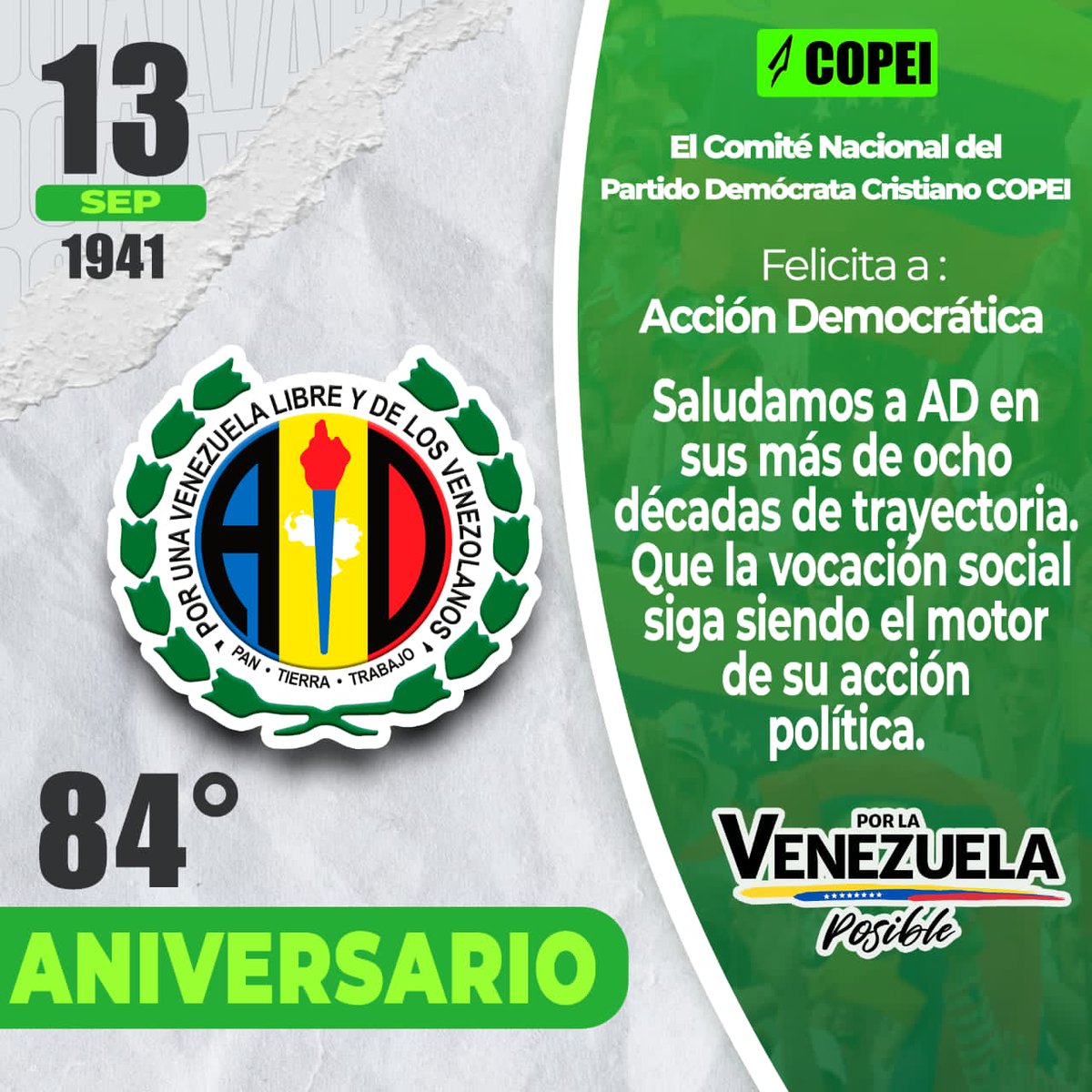 𝗔𝗰𝗰𝗶𝗼́𝗻 𝗗𝗲𝗺𝗼𝗰𝗿𝗮́𝘁𝗶𝗰𝗮 cumple este #13Sep 𝘂𝗻 𝗻𝘂𝗲𝘃𝗼 𝗮𝗻𝗶𝘃𝗲𝗿𝘀𝗮𝗿𝗶𝗼 𝗱𝗲𝘀𝗱𝗲 𝘀𝘂 𝗳𝘂𝗻𝗱𝗮𝗰𝗶𝗼‌𝗻 en 1941.

Celebramos su camino de aportes al fortalecimiento institucional del país.
<a href="/acciondemocrmrd/">Acción Democrática</a>