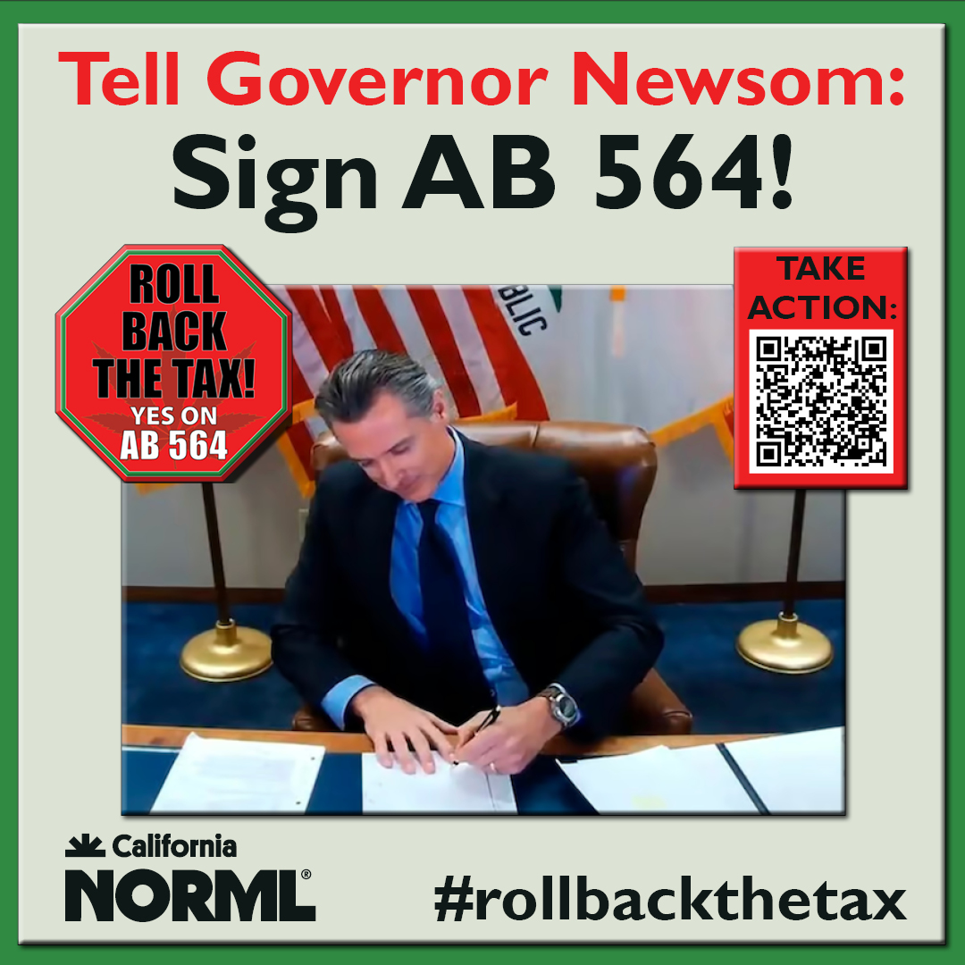 LAST STEP to #rollbackthetax! AB 564 is on Governor Newsom's desk. Help get the California cannabis excise tax rolled back by telling him to sign AB 564. 

Send a letter: actionnetwork.org/letters/halt-a…

Read more about tax fairness: canorml.org/rollbackthetax…