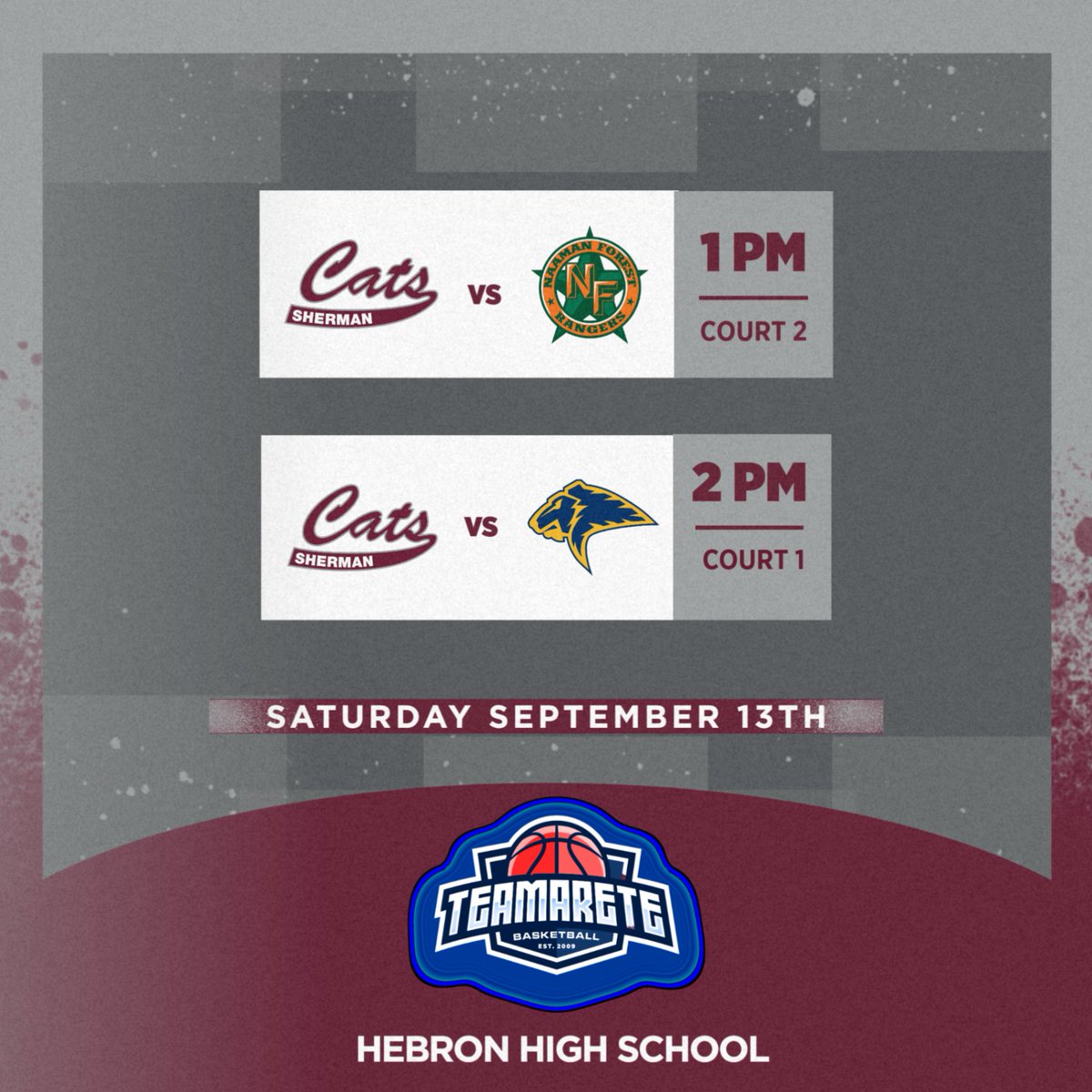SHBearcatBB's tweet image. TeamARETE HS Preview GAMEDAY! 🙌
🆚 Naaman Forest & Prestonwood
🕙 1:00pm & 2:00pm
🏟️ Hebron High School Ct 2 & Ct 1
🎟️bit.ly/4gbg0Lb
@TeamARETEBB
#TOE