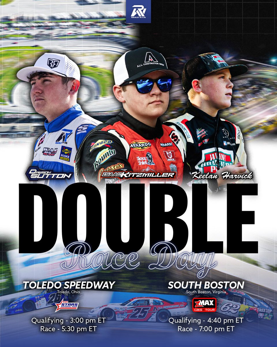 Another Double for the RW group 💪🏼
3 cars, 2 tracks, 1 day!

<a href="/KeelanHarvick/">Keelan Harvick</a> <a href="/IsaacKitzmiller/">isaacitzmillerracing</a> on <a href="/FloRacing/">FloRacing</a> at 7pm

<a href="/dawsonsutton_/">Dawson Sutton</a> on <a href="/tracktv_/">TrackTV</a> at 5:35pm