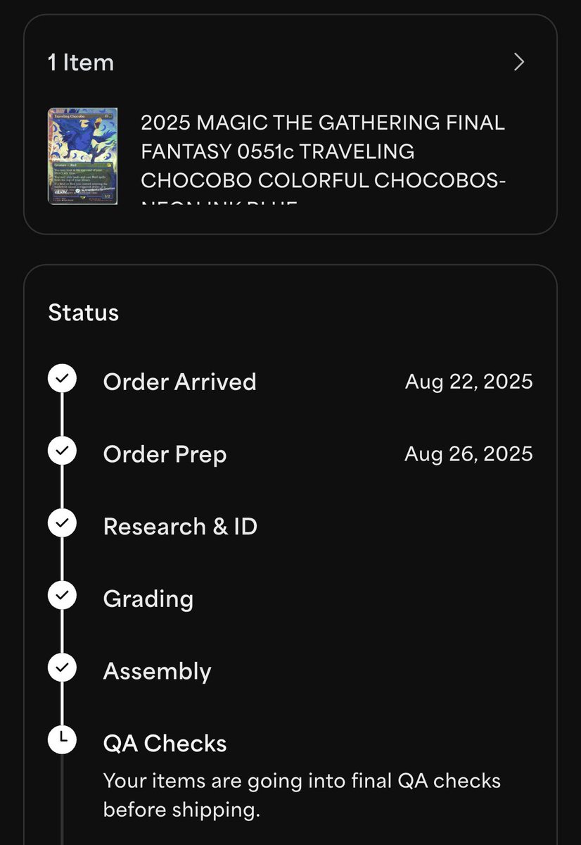 Full master set for FF MTG (Foil/Non-Foil) still in progress, about 200ish cards left out of the 2000+. Waiting game for the remaining Chocobos grading!🔥😂