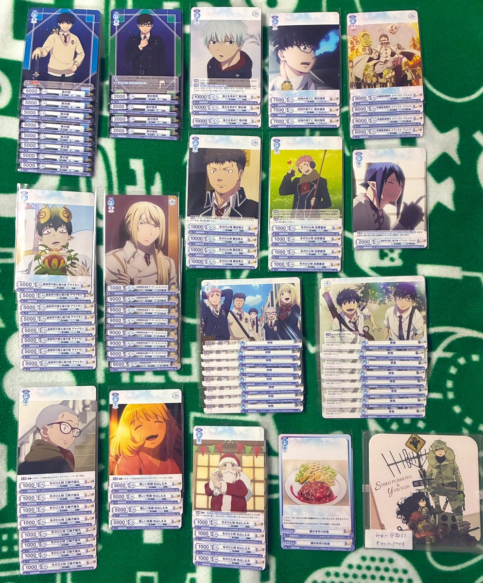 mym_pxxq's tweet photo. 【交換】 青の祓魔師 ヴァイスシュヴァルツ ブラウ ブースターパック スタートデッキ 青エク

譲：画像1~3枚目

求：家族. ユリ. 獅郎（同数希望あり）
　　終夜篇. シュラ→各1

❆ 🩷最優先 (1枚目2段目以降との交換)
❆ 👑同士

都内手渡し or 郵送
固定ポストご確認願います🙇‍♀️ https://t.co/34268OLk6Q