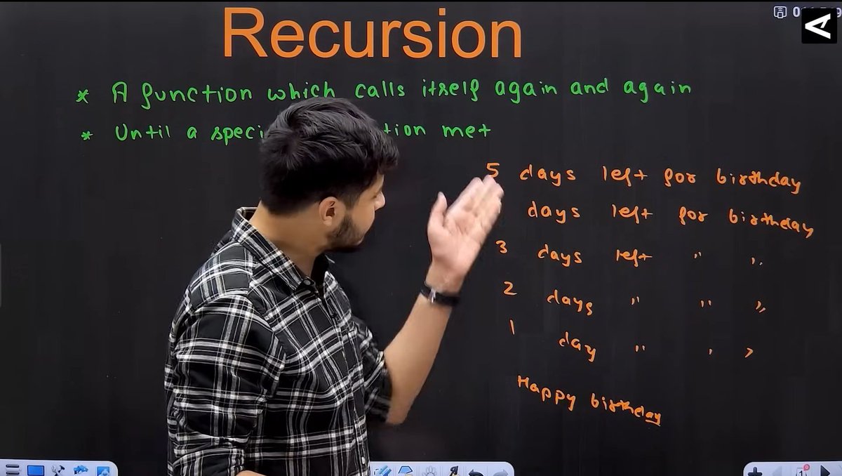 CHAYAN78905's tweet image. 🚀 #Day49 / #180DaysOfCode 🎯
DSA Journey in C++ 📚 | #CoderArmy
📌 Topics: Recursion⚡
✅ Basic of Recursion
✅ Stack Overflow
✅ How to create Recursive Tree
Thanks to @rohit_negi9 bhaiya 🙌 for the amazing explanation!
#DSA #CPlusPlus #ProblemSolving #CodingChallenge #WebDev