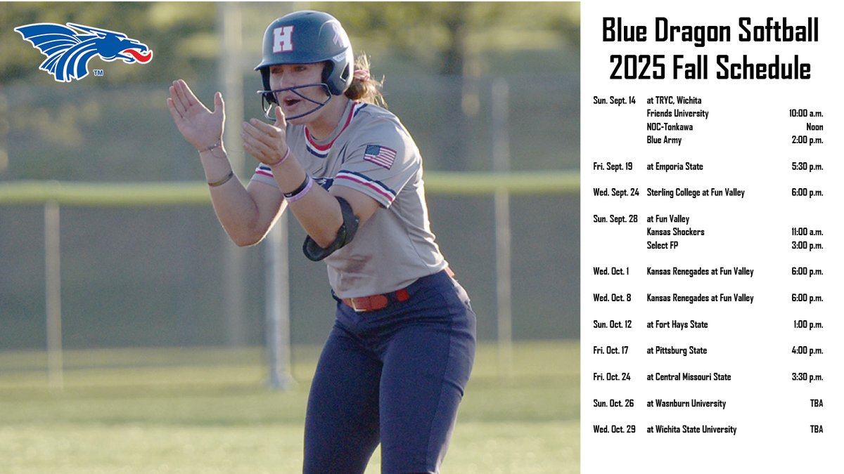 Blue Dragon Softball opens its 2025 Fall Season on Sunday in Wichita. Here is the Blue Dragon fall schedule.

#BreatheFire