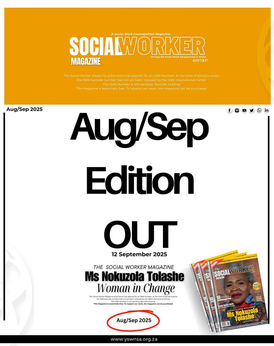 yswn_sa's tweet photo. Press Release

The Social Worker Magazine
Issue 06
FINALLY OUT!

E-Magazine link: 🔗 https://t.co/Ana7yJBYps

#thesocialworkermagazine
#TheSocialWorkCosmopolitanMagazine
#DrivingIKSConversations https://t.co/8DAPpGQ4Pi