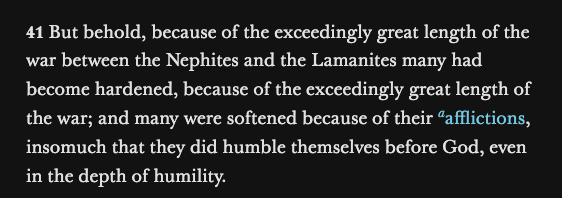 NathanielGivens's tweet photo. This is the lesson that Mormon took at the end of the long war between the Lamanites and the Nephites. In Alma 62:41 he noted that the war hardened some while it softened others.
We can't control events. We only get to decide how we react to them.
#scripturethoughts https://t.co/PH0ouIgdm3