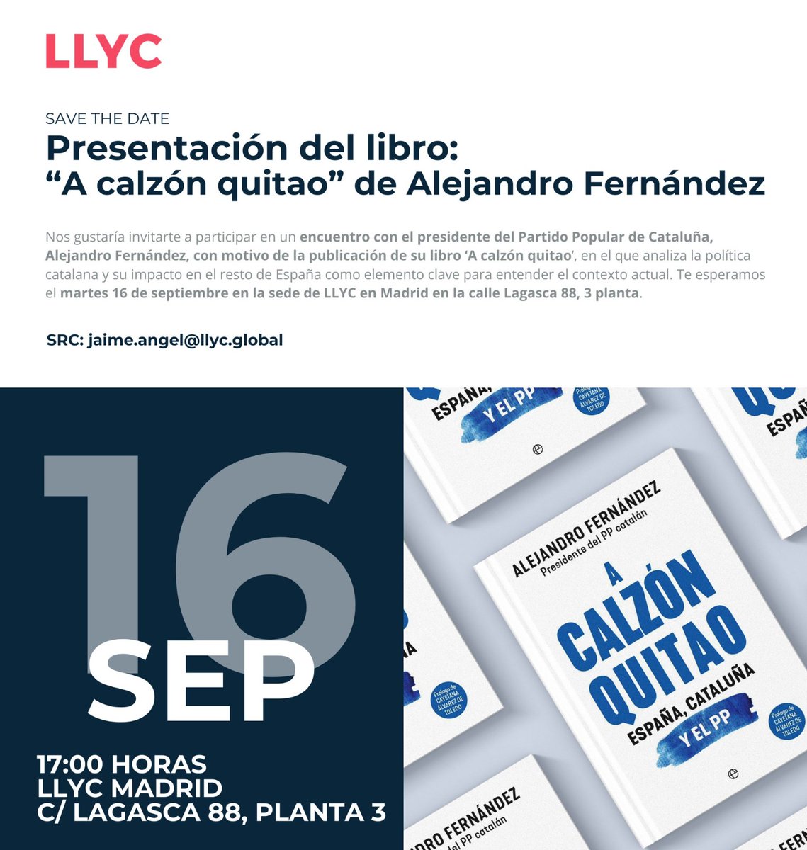 Todo un honor que Llorente y Cuenca <a href="/LLYC_Global/">LLYC</a> , una de las consultoras de mayor prestigio en España, me haya invitado a presentar #acalzonquitao 
Muchas gracias!!!
<a href="/esferalibros/">La Esfera de los Libros</a> .