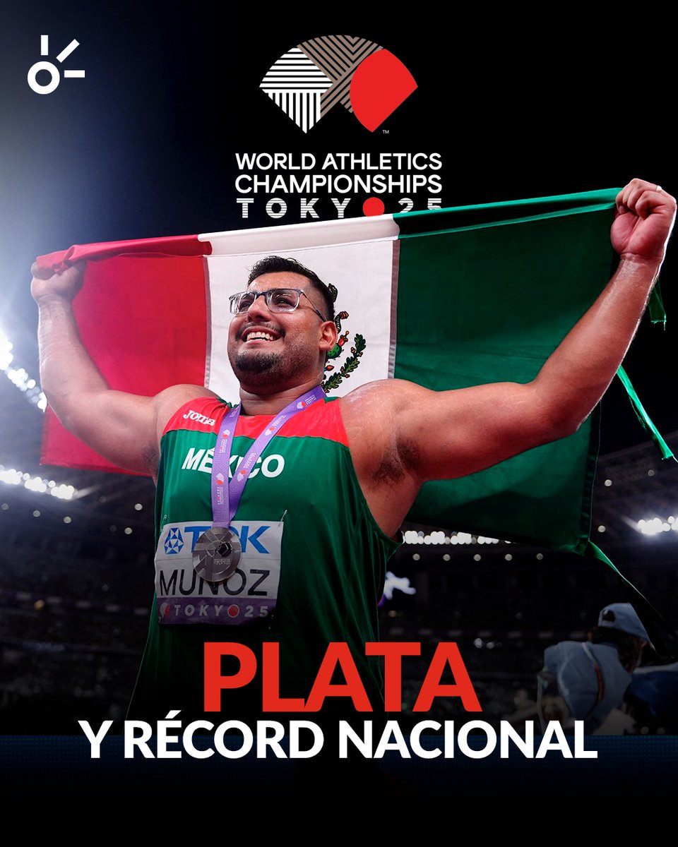 ¡UN MOMENTO PARA LA HISTORIA! 🇲🇽🥈

El chihuahuense Uziel Muñoz conquistó la presea de plata en impulso de bala del Mundial de Atletismo Tokyo 2025, con un impresionante 21.97m para imponer así un nuevo récord nacional. 🔥💪

Cuando parecía quedar fuera del podio, en su último