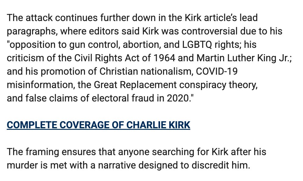 molly0xFFF's tweet photo. Ashley Rindsberg and Fox News are furious at Wikipedia editors for “attacking” Charlie Kirk by... listing the viewpoints he prominently and publicly advocated https://t.co/EYtVibwT53