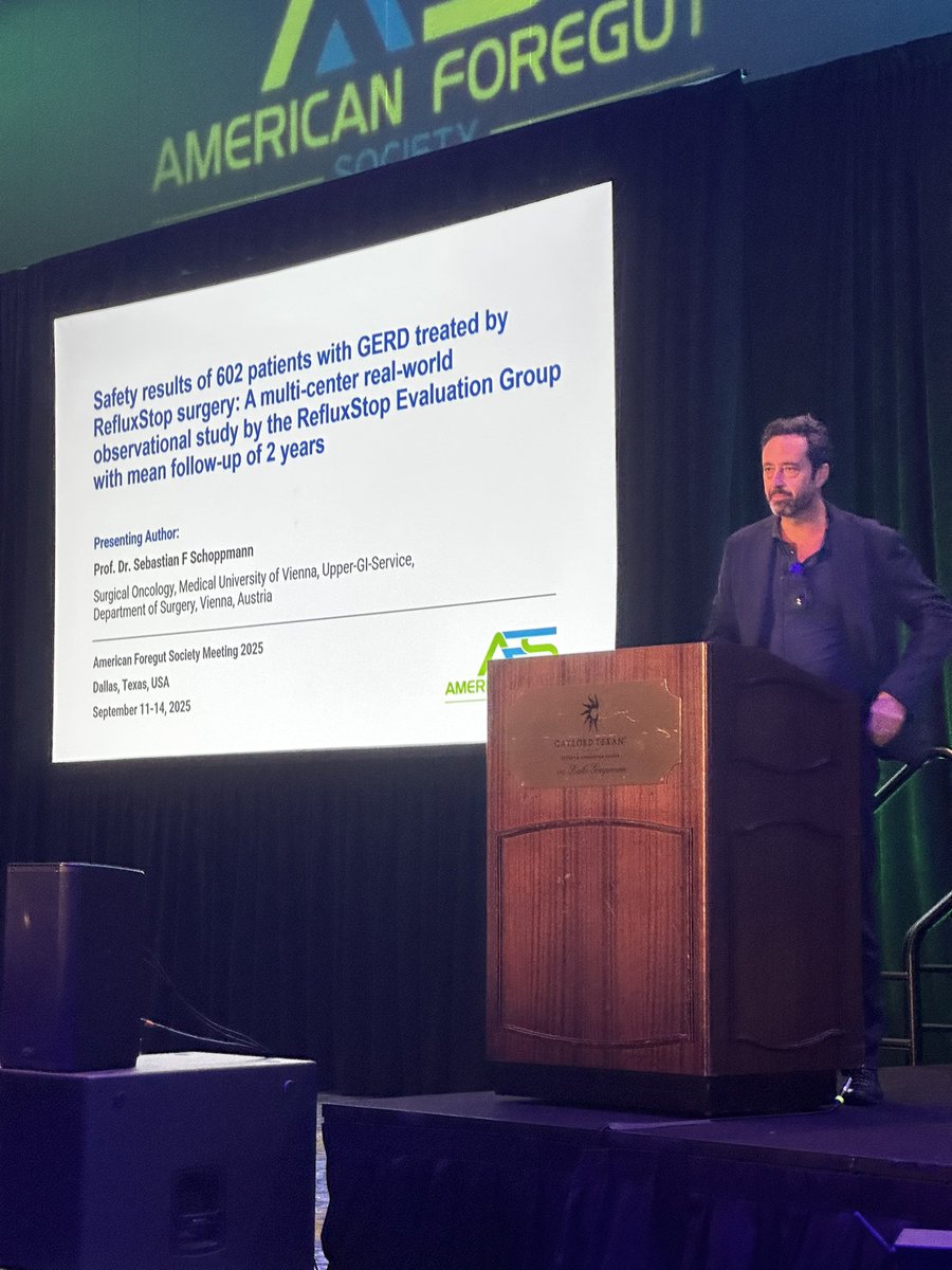 Exciting data at #AFS2025! 🎤

Prof. Dr. Sebastian Schoppmann presented safety outcomes from 602 GERD patients treated with RefluxStop across multiple centers with 2-year follow-up. An intriguing addition to the foregut toolbox!

💡 Share your research in Foregut: