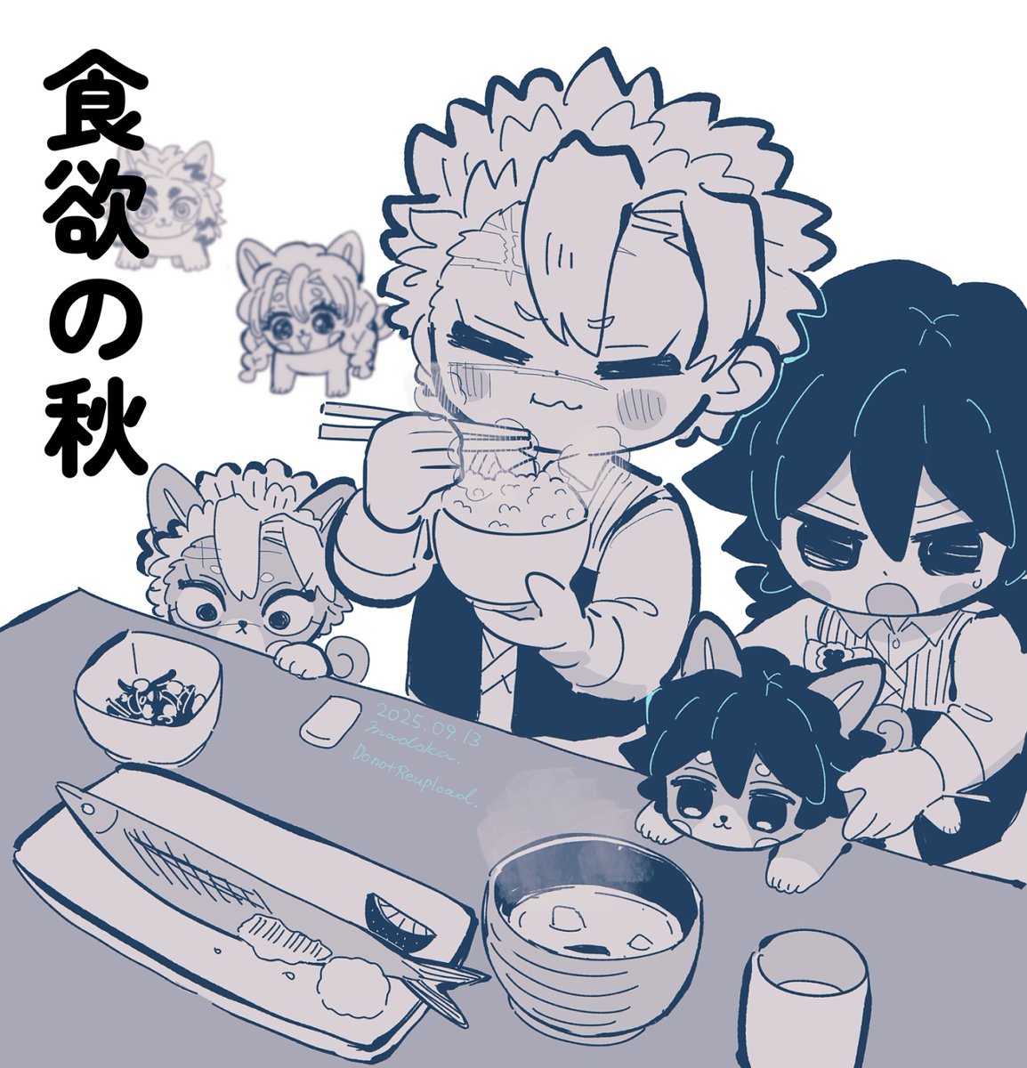 『食欲の秋』
わんわんが隙を狙ってるよ🐶(ラクガキ)