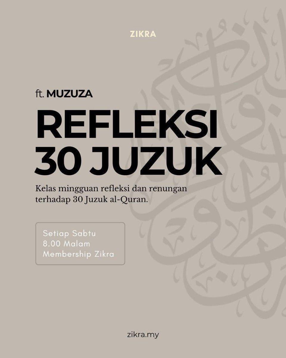 Insya Allah kelas tadabbur Refleksi 30 Juzuk kita akan bersambung seperti biasa pada malam ini. Jemput untuk sahabat semua sertai di: zikra.my 

Insya Allah malam ini kita akan menelusuri akhir halaman 7. 

Jemput semua untuk mendaftar di zikra.my .