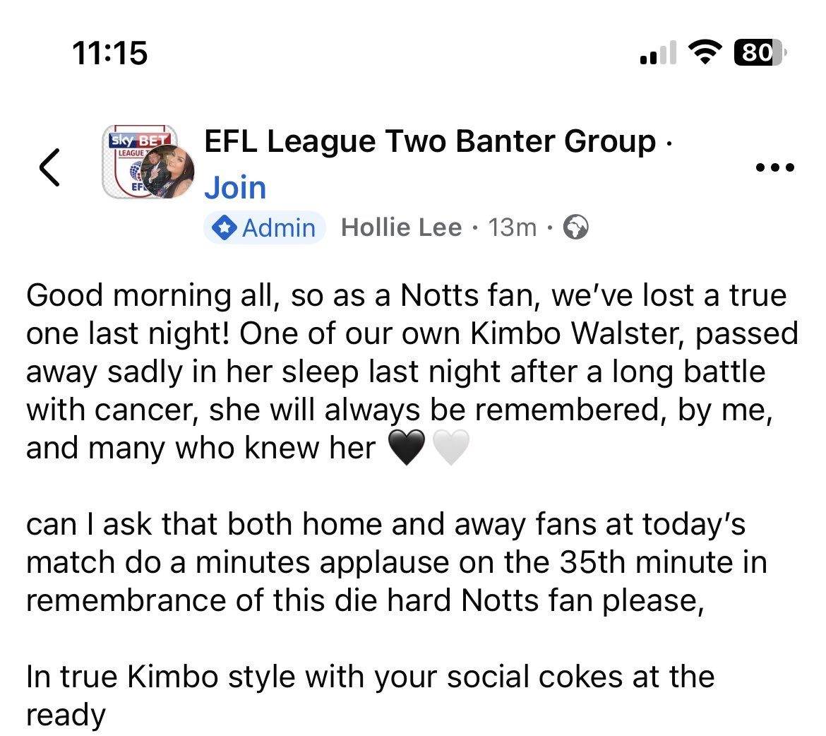 I’m sure we can all join in with a minutes applause for this <a href="/Official_NCFC/">Notts County FC</a> fan who sadly passed away last night.