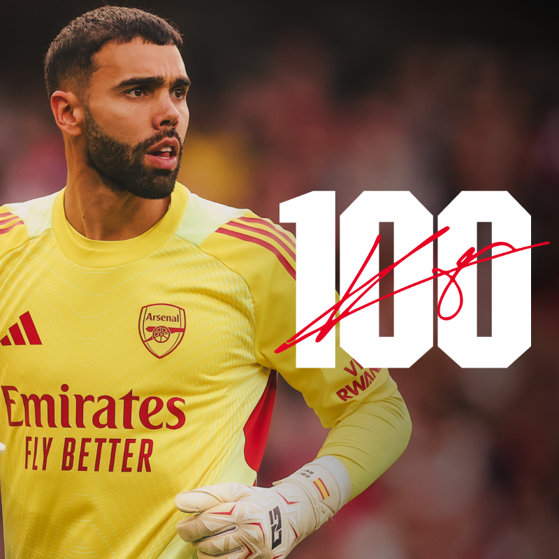 Arsenal's tweet photo. A new addition to the 100 club 🧤

Congrats, David! 👏