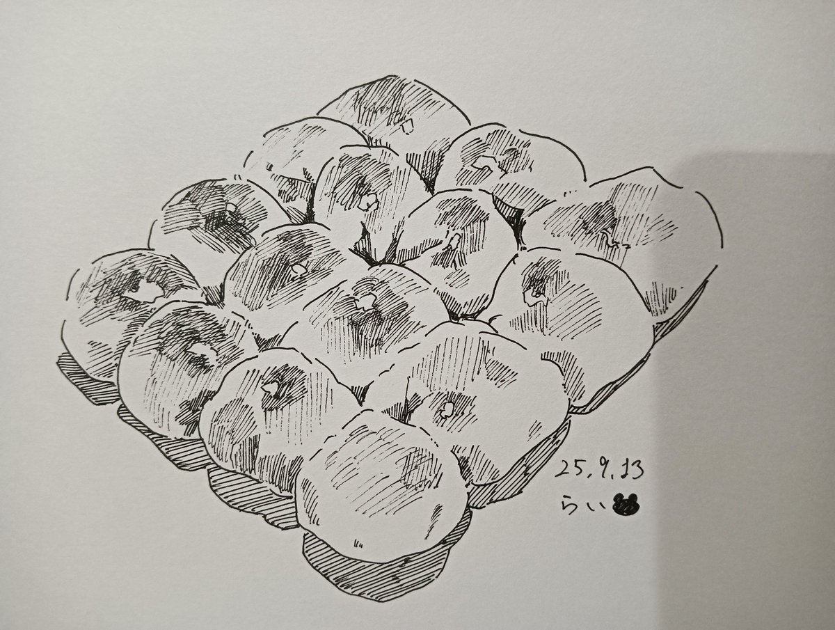 35.おばあちゃんと一緒にちぎりパン作りました！美味しかったです。
#ペン画
#スケッチ
#毎日一枚お絵かき