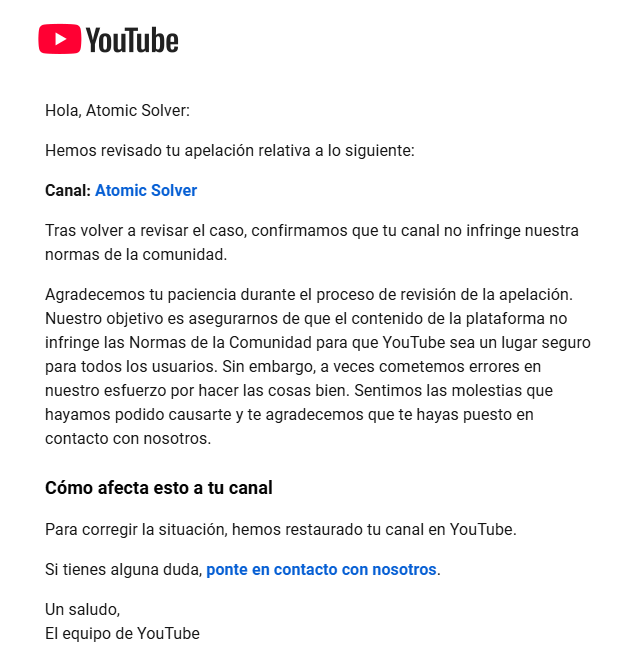 AtomicSolver's tweet image. 🚨 @YouTube eliminó injustamente mi canal @AtomicSolver, dedicado 100% a educación en teoría GTO de #poker.

En la apelación reconocieron que fue un error y que NO infringe sus normas 👇 (pruebas en la imagen).

Pero aún NO me lo han restaurado.
@TeamYouTube por favor revisen…