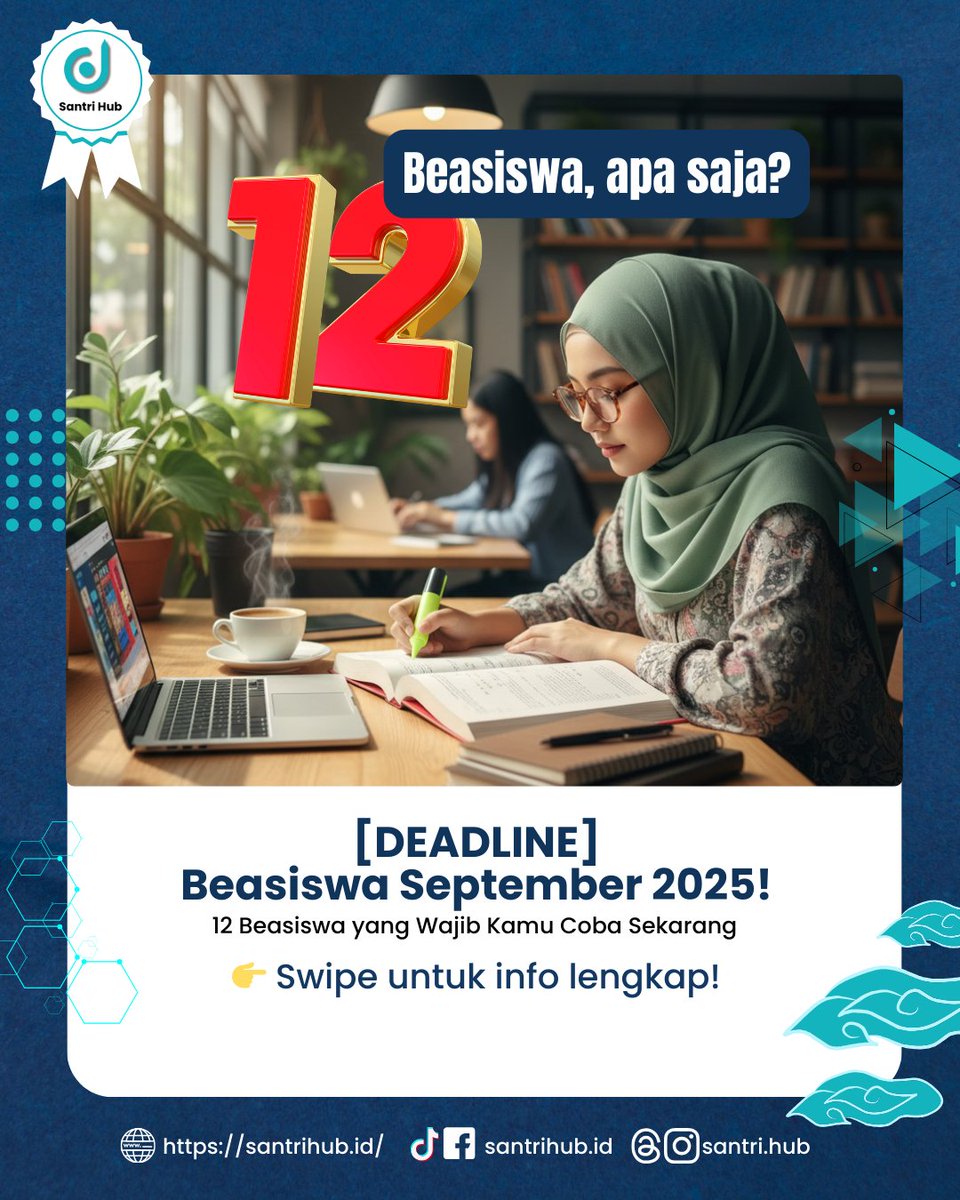 SantriHub's tweet photo. Beasiswa September 2025

🌟 Kesempatan emas biar gak ketinggalan beasiswa favoritmu!
👉 Daftar sekarang: https://t.co/3lgfP5hmhi https://t.co/OccSYAAgko