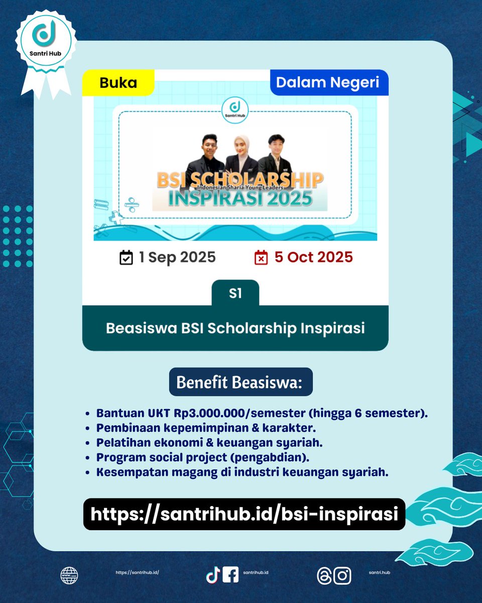 SantriHub's tweet photo. Beasiswa September 2025

🌟 Kesempatan emas biar gak ketinggalan beasiswa favoritmu!
👉 Daftar sekarang: https://t.co/3lgfP5gOrK https://t.co/zN0Ec76lcd